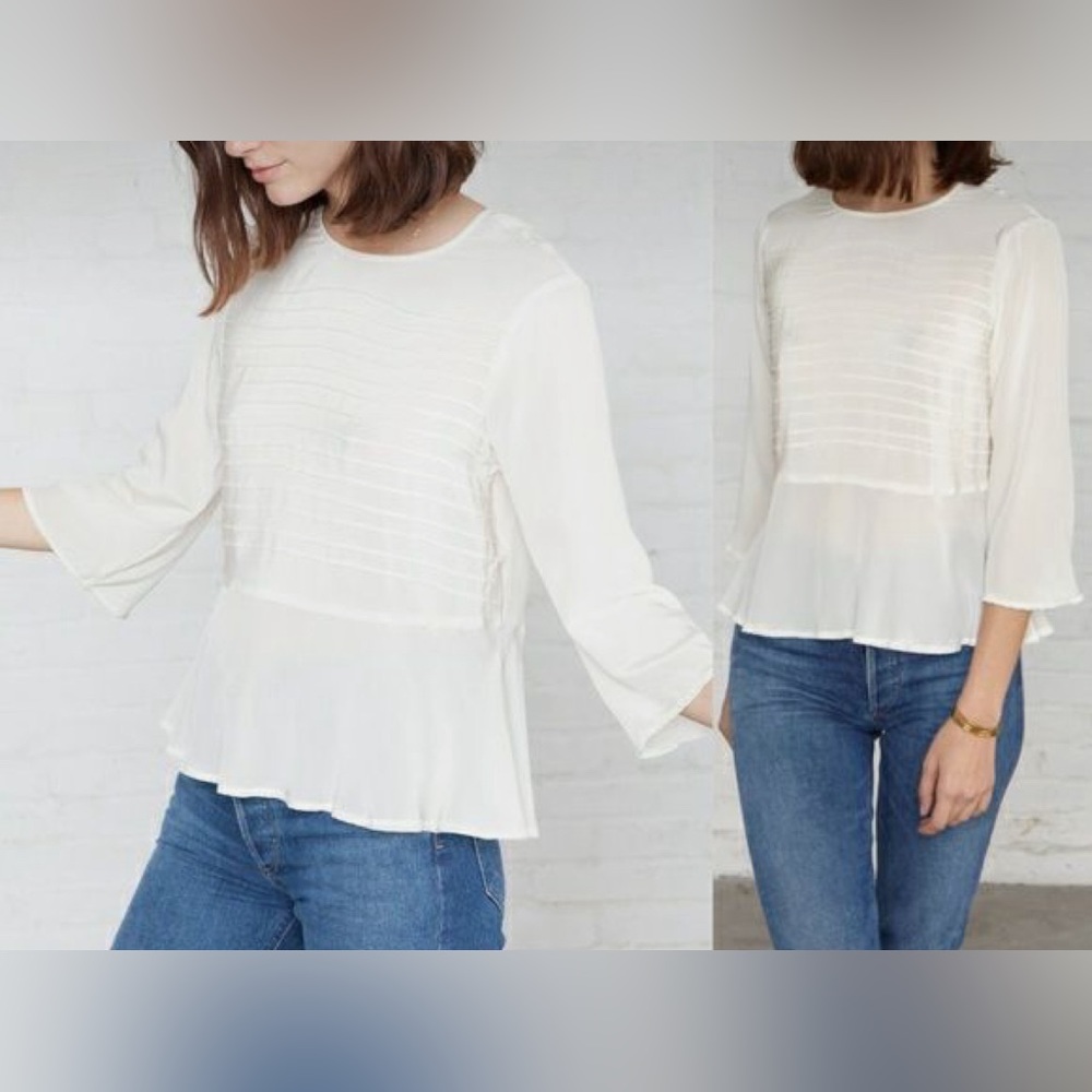 Amour Vert Andy Silk Blouse - Cream/Ivory, Size L, Excellent Condition